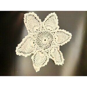 Hand Crocheted Doily White Star Grannycore Vintage 12 x 13 inch